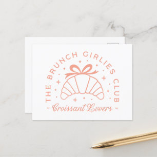 Croissant liefhebbers meisjes roze strik esthetisc briefkaart