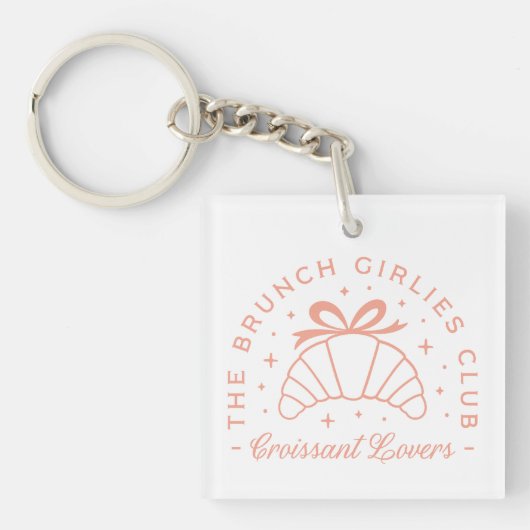 Croissant liefhebbers roze strik esthetisch sleutelhanger (Voorkant)