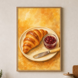 Croissant met Jam Pot Waterverfposter Poster