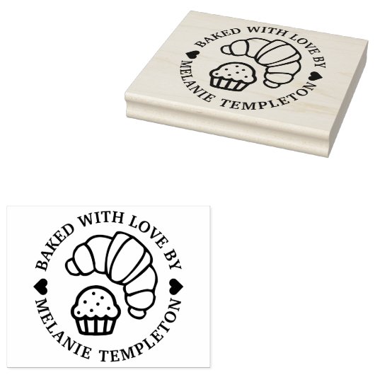 Croissant Muffin Rond “Gebakken met liefde door” N Rubberstempel (Gestempeld)