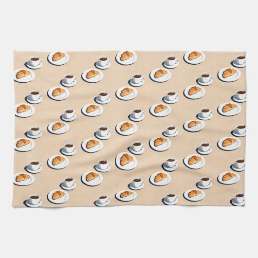 croissant on a plate with a cup of black coffee theedoek (Horizontaal)