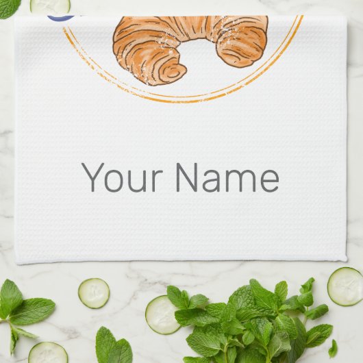 Croissant Snack  Frankrijk Retro Ontbijt Theedoek (Gevouwen)