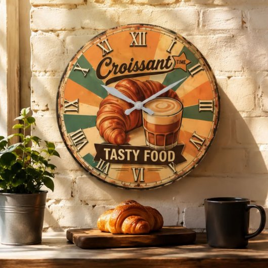 Croissant Time Vintage Kitchen Grote Klok