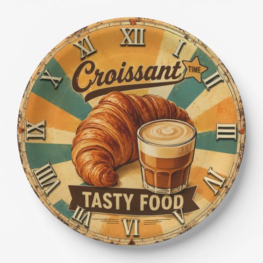 Croissant Time Vintage Kitchen Papieren Bordje (Voorkant)