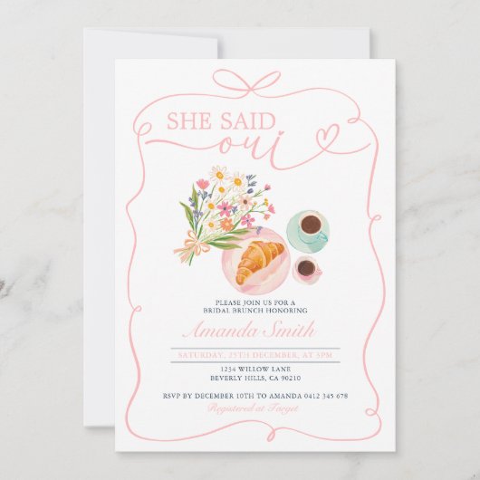 Croissant Ze zei Oui Bruids Brunch Cafe Kaart (Voorkant)