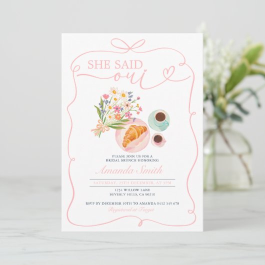 Croissant Ze zei Oui Bruids Brunch Cafe Kaart (Staand voorkant)