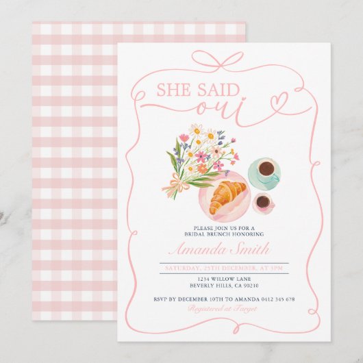 Croissant Ze zei Oui Bruids Brunch Cafe Kaart (Voorkant / Achterkant)