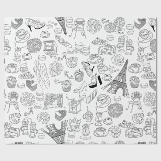 croissants parijs frankrijk franse mode doodle cadeaupapier (Vlak)