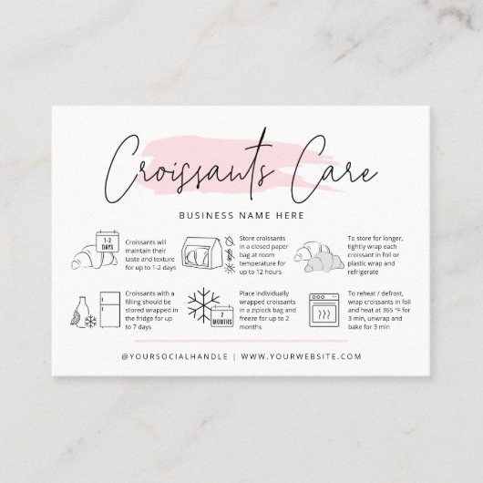 Croissants Zorggids Roze Waterverf Gebak Chef Visitekaartje (Voorkant)