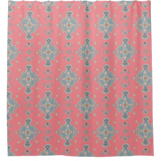 Cromwell Carpet Modern Print Pattern Blue Roze Red Douchegordijn (Voorkant)