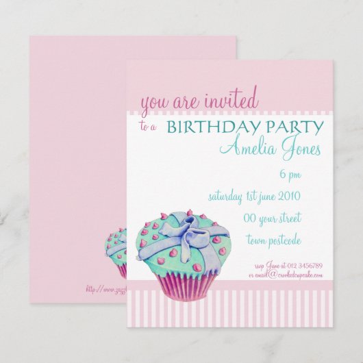 Crooked Cupcake Birthday Party Invitation Kaart (Voorkant / Achterkant)