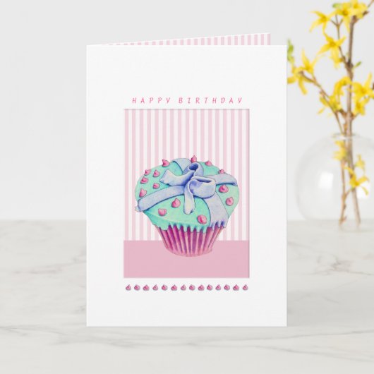 Crooked Cupcake roze Verjaardag Kaart (Gele Bloem)