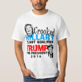 Crooked Hillary Donald Trump voor President Funny T-shirt (Voorkant)