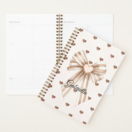 Croomcocoa strik met roze rood glinsterende harten planner (Display)