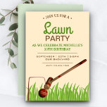Croquet Achtertuin Game Gazon Verjaardagsfeest Uit Kaart<br><div class="desc">Nodig uw gasten uit met deze elegante uitnodiging voor een verjaardagsfeestje met een hamer, hoepel en een bal op een gazon met moderne typografie tegen een beige achtergrond. Voeg eenvoudig uw evenementgegevens toe aan deze gebruiksvriendelijke sjabloon om er een unieke uitnodiging van te maken. Draai de kaart om om een...</div>