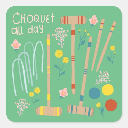 CROQUET ALLE DAGELIJKSE introductiegames Fun Cute Vierkante Sticker (Voorkant)