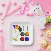 Croquet Equipment Set Mallet Balls Hoops Papieren Bordje (Feest)