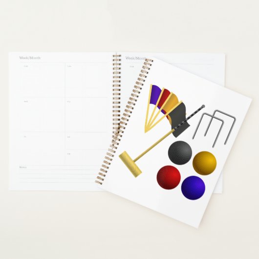 Croquet Equipment Set Mallet Balls Hoops Planner (Display)
