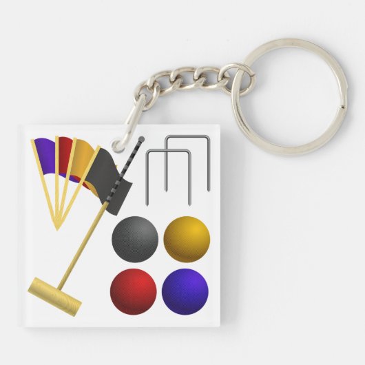 Croquet Equipment Set Mallet Balls Hoops Sleutelhanger (Achterkant)