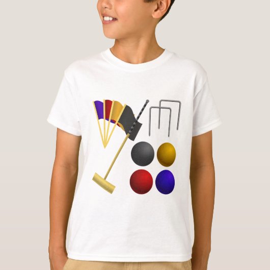 Croquet Equipment Set Mallet Balls Hoops T-shirt (Voorkant)