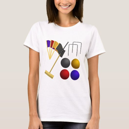 Croquet Equipment Set Mallet Balls Hoops T-shirt (Voorkant)