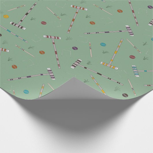 Croquet Set Lawn Games Jade Green Patterned Cadeaupapier (Hoek)