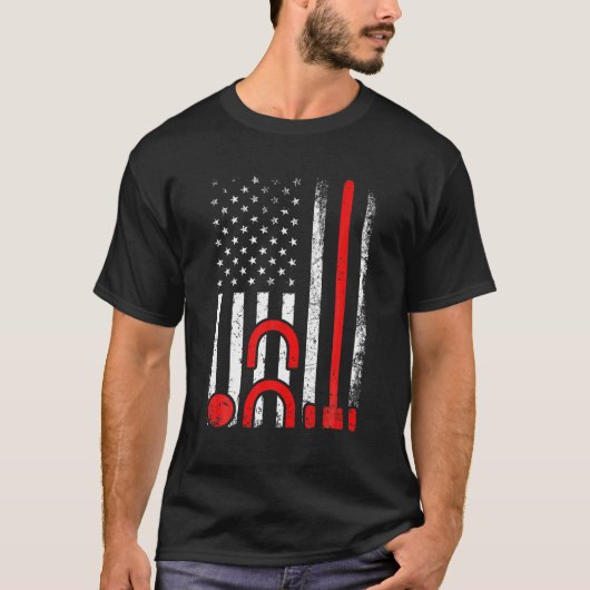 Croquet Set Lover Retro American Flag Croquet 4th T-shirt (Voorkant)