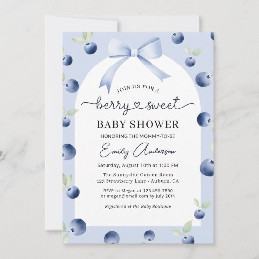Croquette Bow Blueberry Berry Sweet Baby shower Kaart (Voorkant)