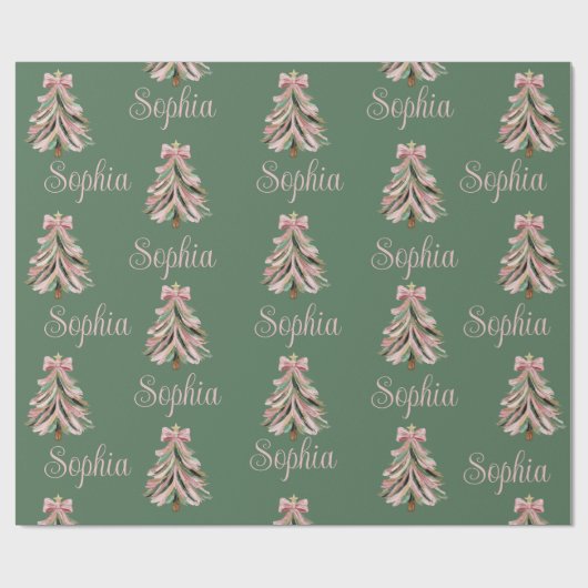 Croquette Bow Christmas Tree Personalized Name Cadeaupapier (Vlak)
