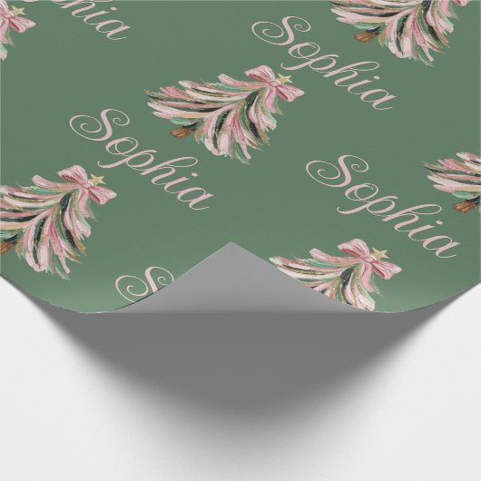 Croquette Bow Christmas Tree Personalized Name Cadeaupapier (Hoek)