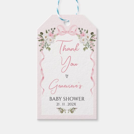 Croquette Roze Bow Arch Baby shower Gift Label Cadeaulabel (Voorkant)