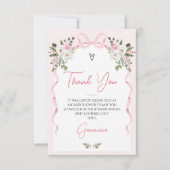 Croquette Roze Bow Arch Winter Floral Baby shower Bedankkaart (Voorkant)