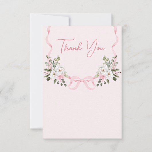 Croquette Roze Bow Arch Winter Floral Baby shower Bedankkaart (Achterkant)