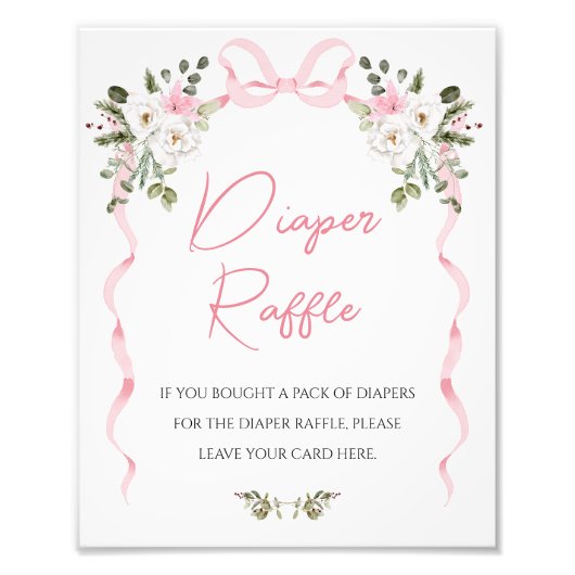 Croquette Roze Bow Bloemen Baby shower Luier Teken Foto Afdruk (Voorkant)