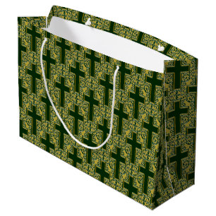Cross-25-Green-Gold-GIFT BAG L Large Cadeautasje