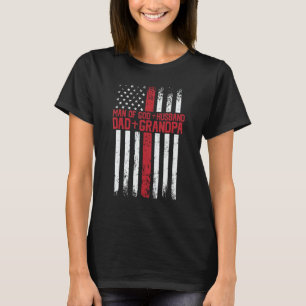 Cross-American Flag Man of God Husband Dad Grandpa T-shirt