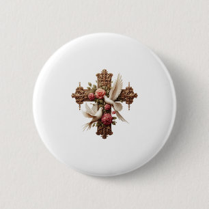 Cross and Doves PNG Clipart - Religious Christian Ronde Button 5,7 Cm