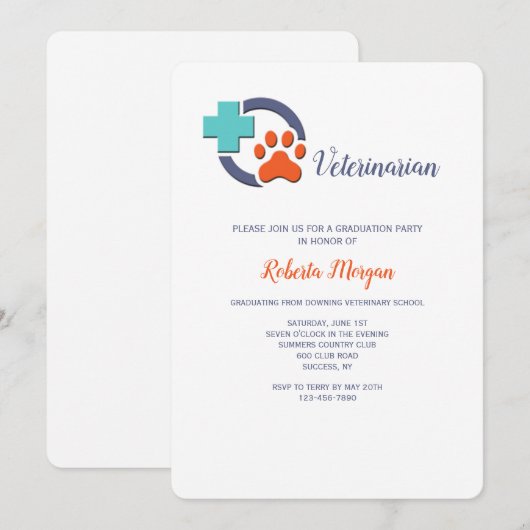 Cross and Paw Veterinarian Graduation Party Kaart (Voorkant / Achterkant)