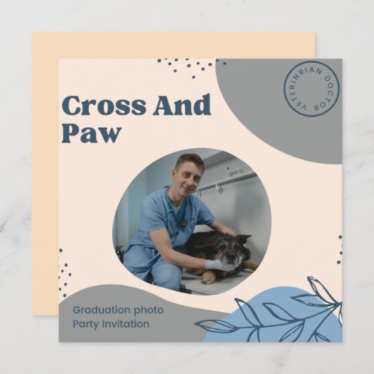 Cross And Paw Veterinarian Photo Graduation Party Kaart (Voorkant / Achterkant)