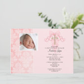 Cross Baby Girl Foto Baptisme Kaart (Staand voorkant)
