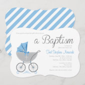 cross-Baby-rijtuig | Blue Boy doop uitnodiging (Voorkant / Achterkant)