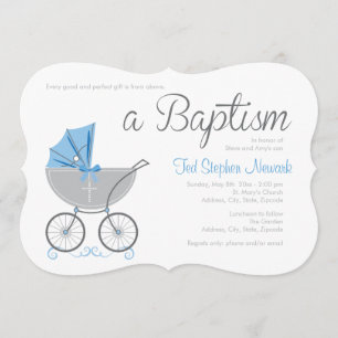 cross-Baby-rijtuig Blue Boy doop uitnodiging