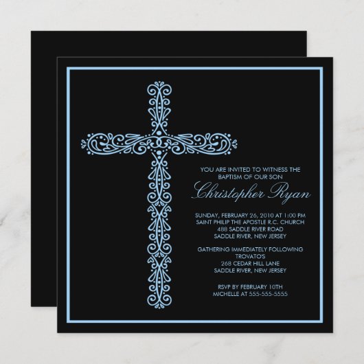 Cross-Baptism Christening Boy Baptisme Inture Kaart (Voorkant / Achterkant)