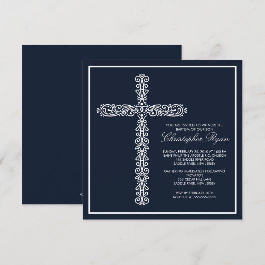 Cross-Baptism Christening Boy Baptisme Inture Kaart (Voorkant / Achterkant)