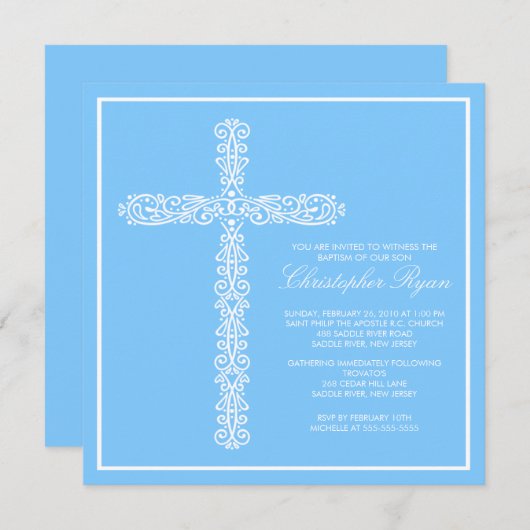 Cross-Baptism Christening Boy Baptisme Inture Kaart (Voorkant / Achterkant)