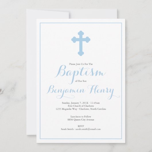  Cross Blue Boy Baptisme Christening Kaart (Voorkant)