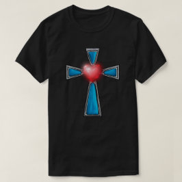 Cross Blue Stones Ruby Red Heart T-shirt