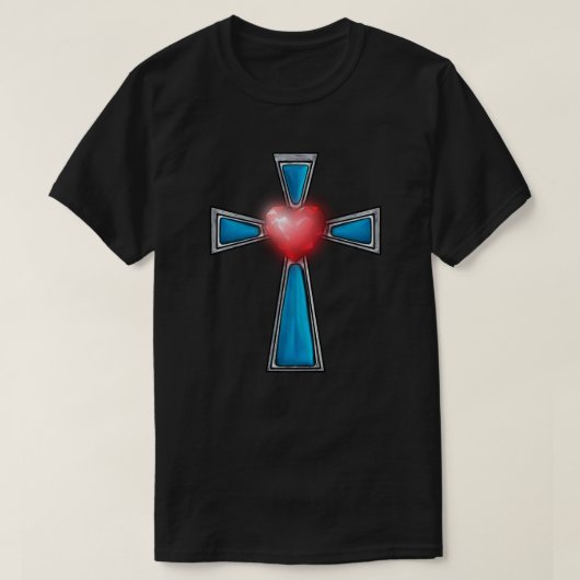 Cross Blue Stones Ruby Red Heart T-shirt (Design voorkant)