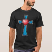 Cross Blue Stones Ruby Red Heart T-shirt (Voorkant)