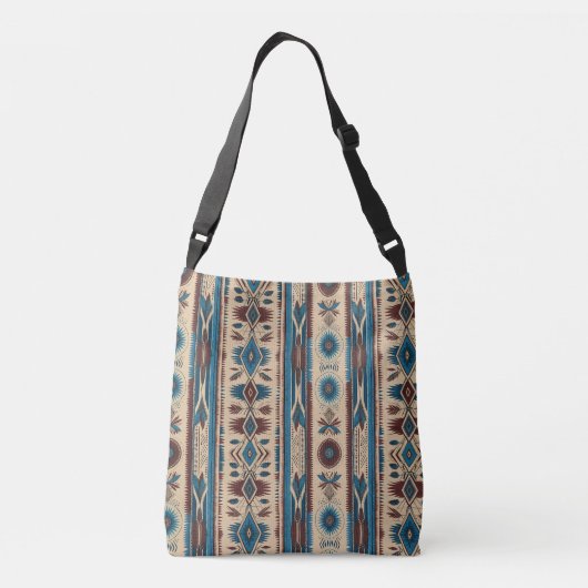 Cross Body Bag in Blue Native American Patterns Crossbody Tas (Achterkant)